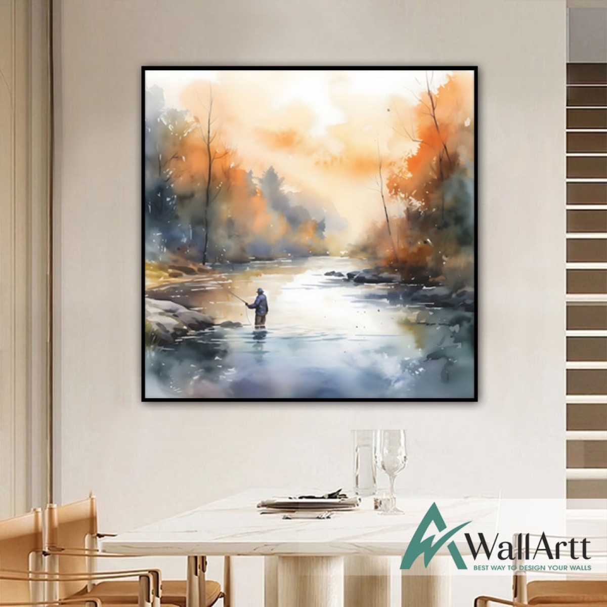 Lonely Fisherman Textured Partial Oil Painting - Wall Art