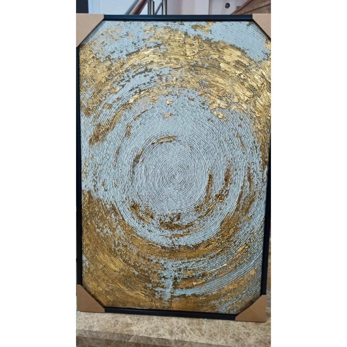 Abstract Gold Circle Textured Partial Oil Painting