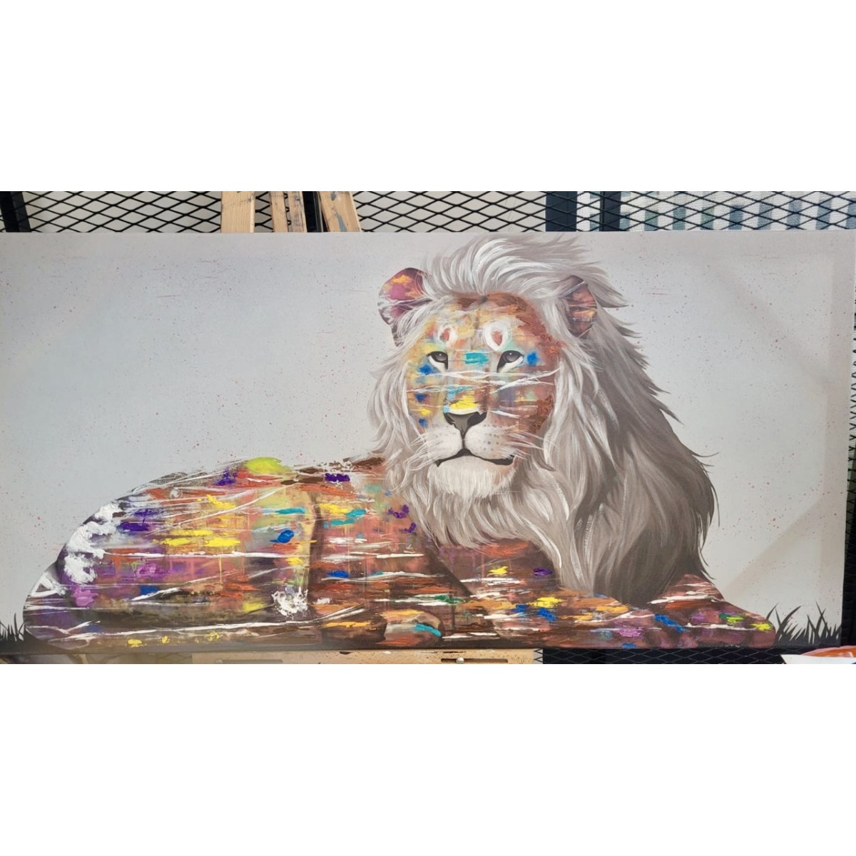 Abstract Lion Textured Partial Oil Painting