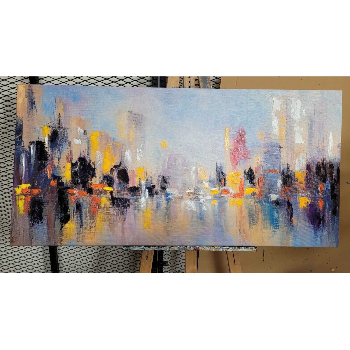 Abstract Orange City Textured Partial Oil Painting