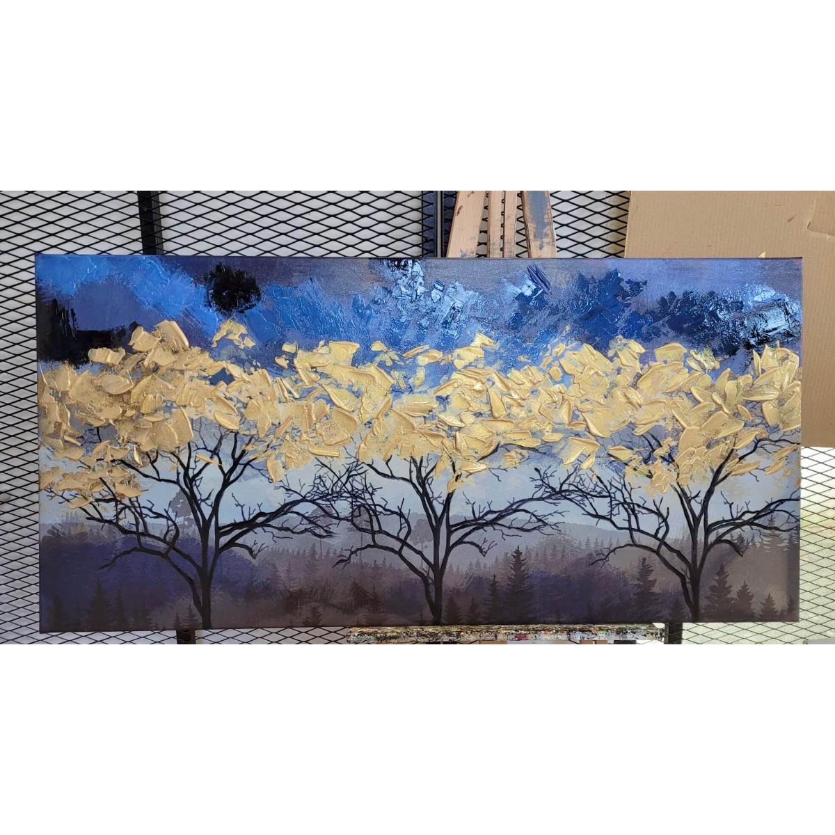 Tree with Gold Leaves Textured Partial Oil Painting