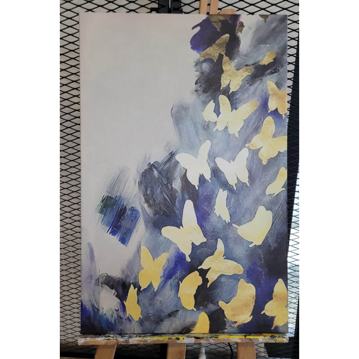 Abstract Gold Butterflies II Textured Partial Oil Painting