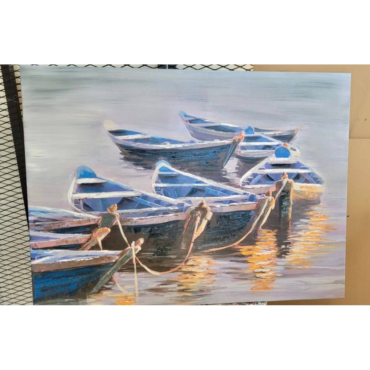 Boats on the Shore Textured Partial Oil Painting