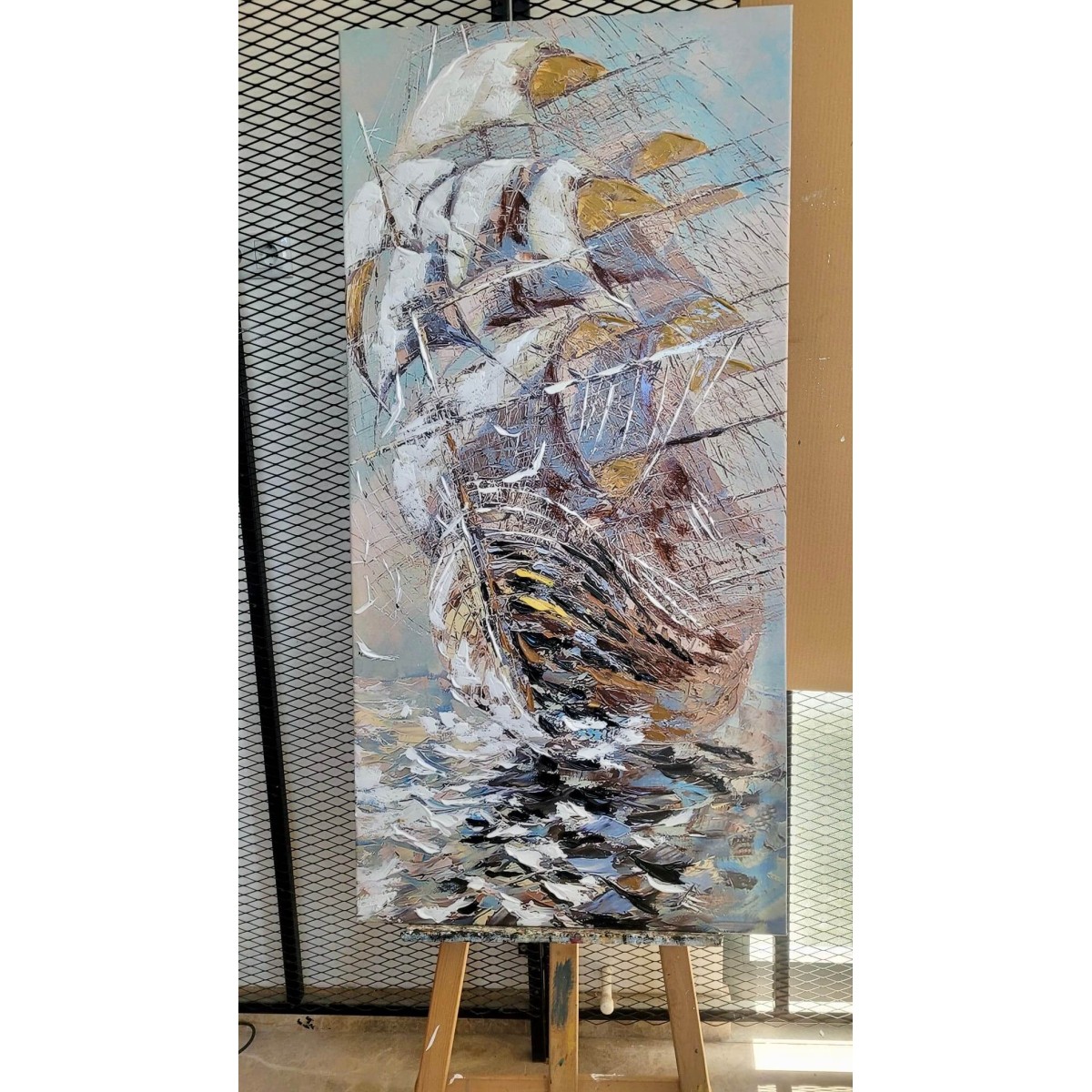 Abstract Sailing Ship Textured Partial Oil Painting