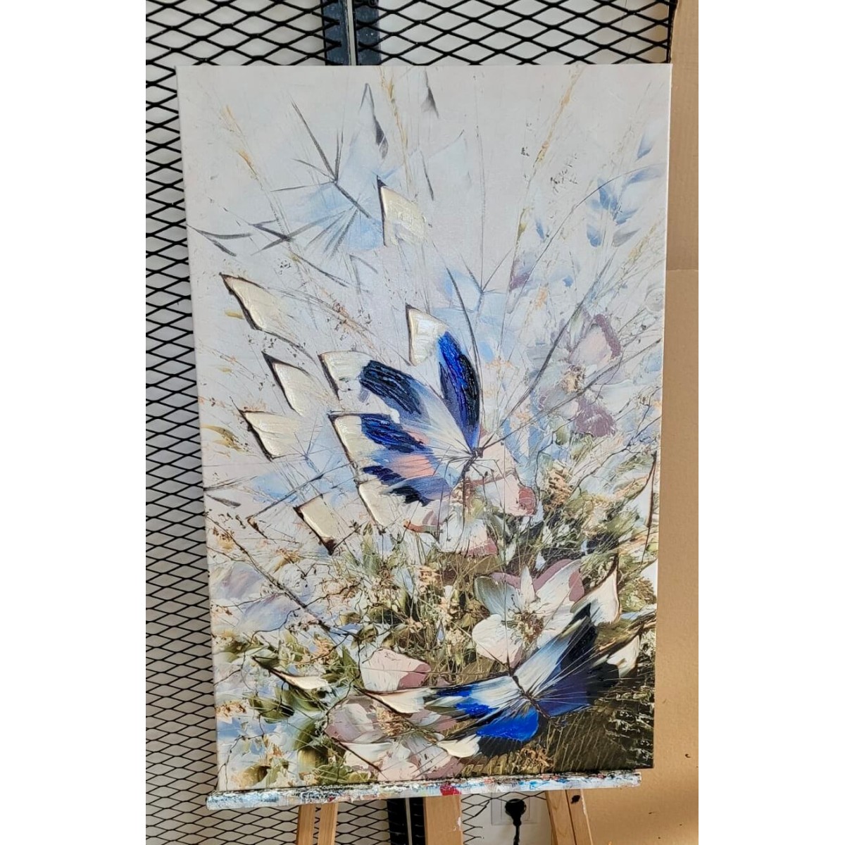 Blue Butterflies Textured Partial Oil Painting