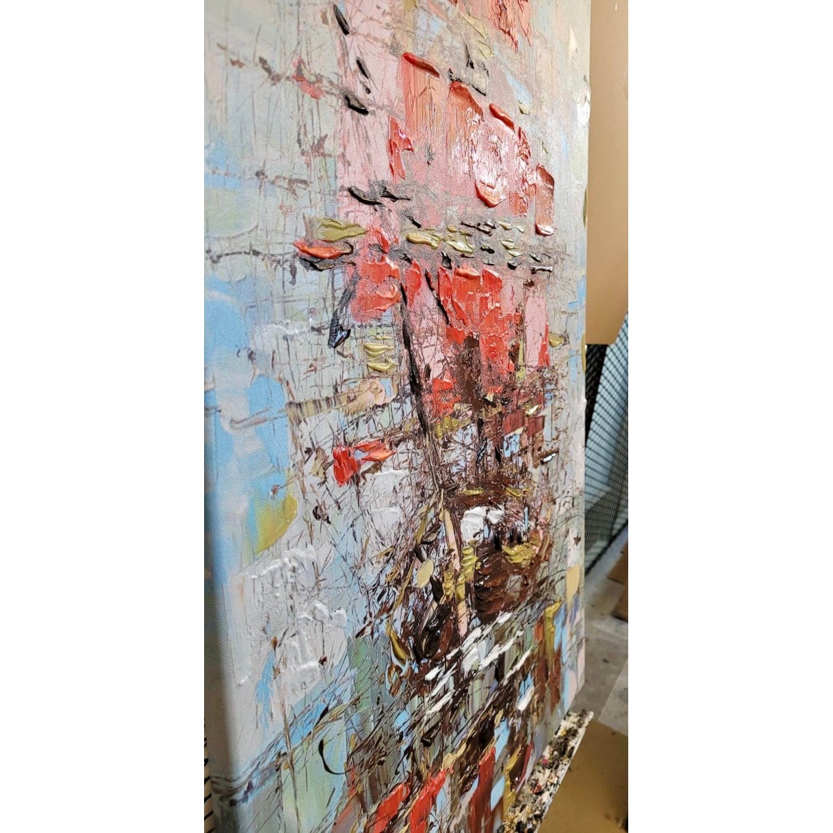 Abstract Red Sailboat Textured Partial Oil Painting