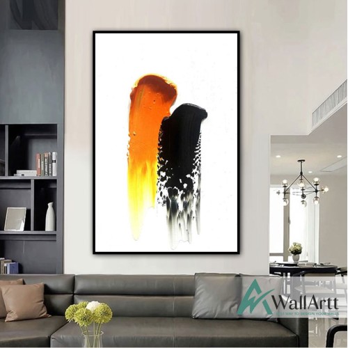 Abstract Orange Black Textured Partial Oil Painting
