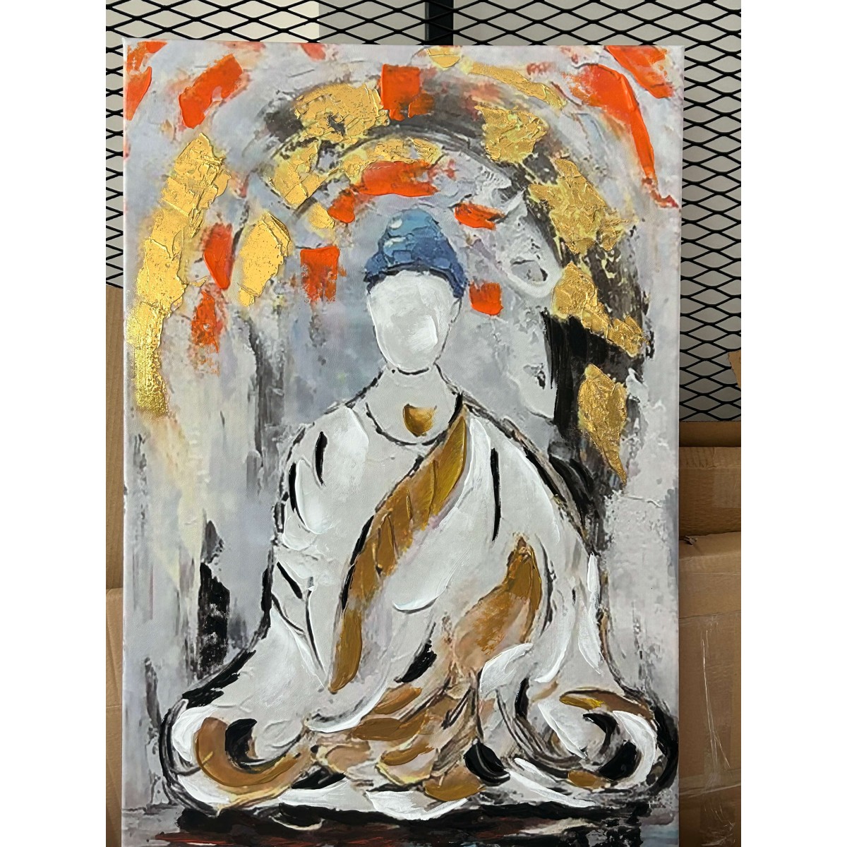 Buddha with Gold Foil Textured Partial Oil Painting