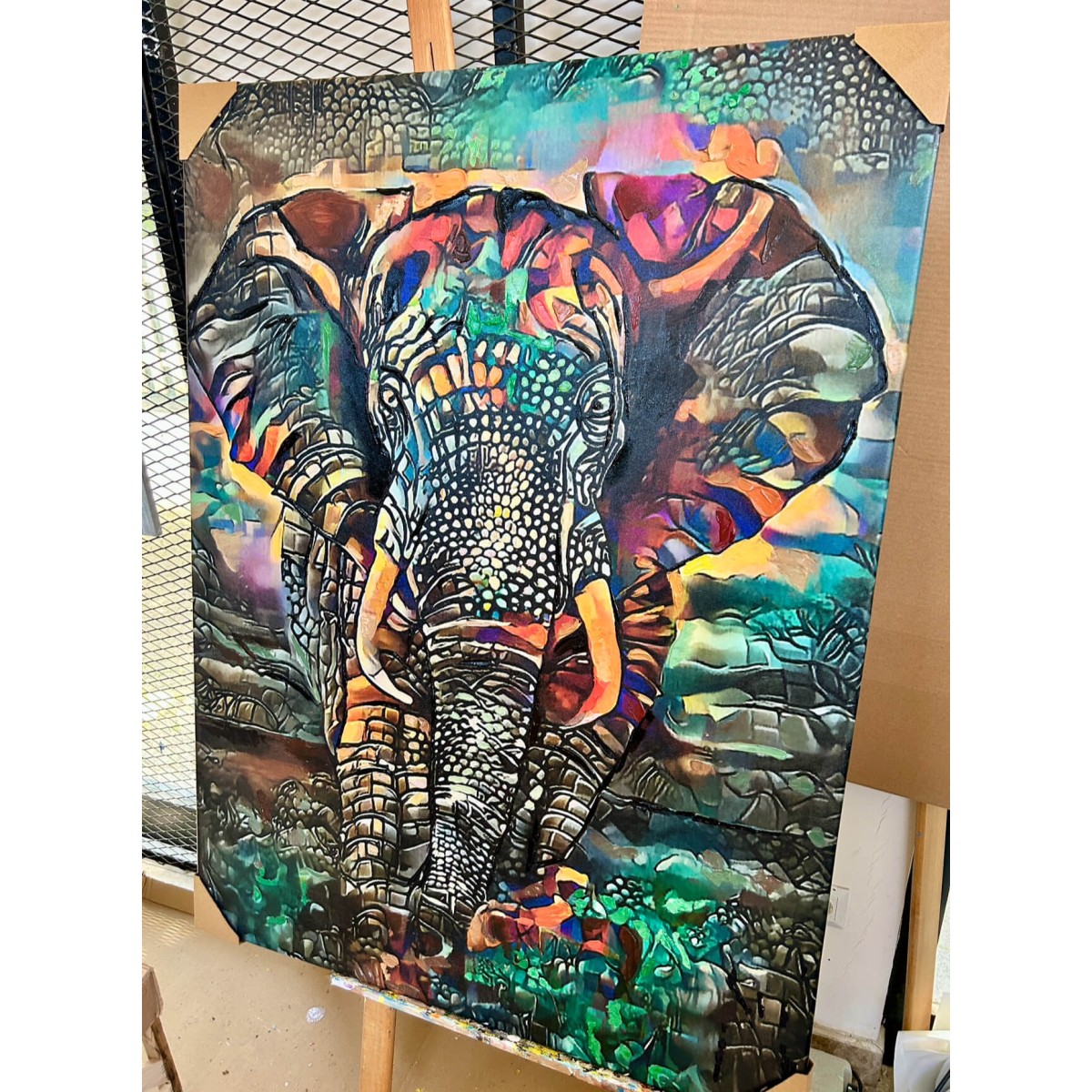 Abstract Colorful Elephant Textured Partial Oil Painting