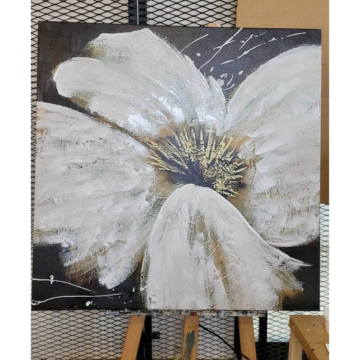 Abstract Big White Flower Textured Partial Oil Painting