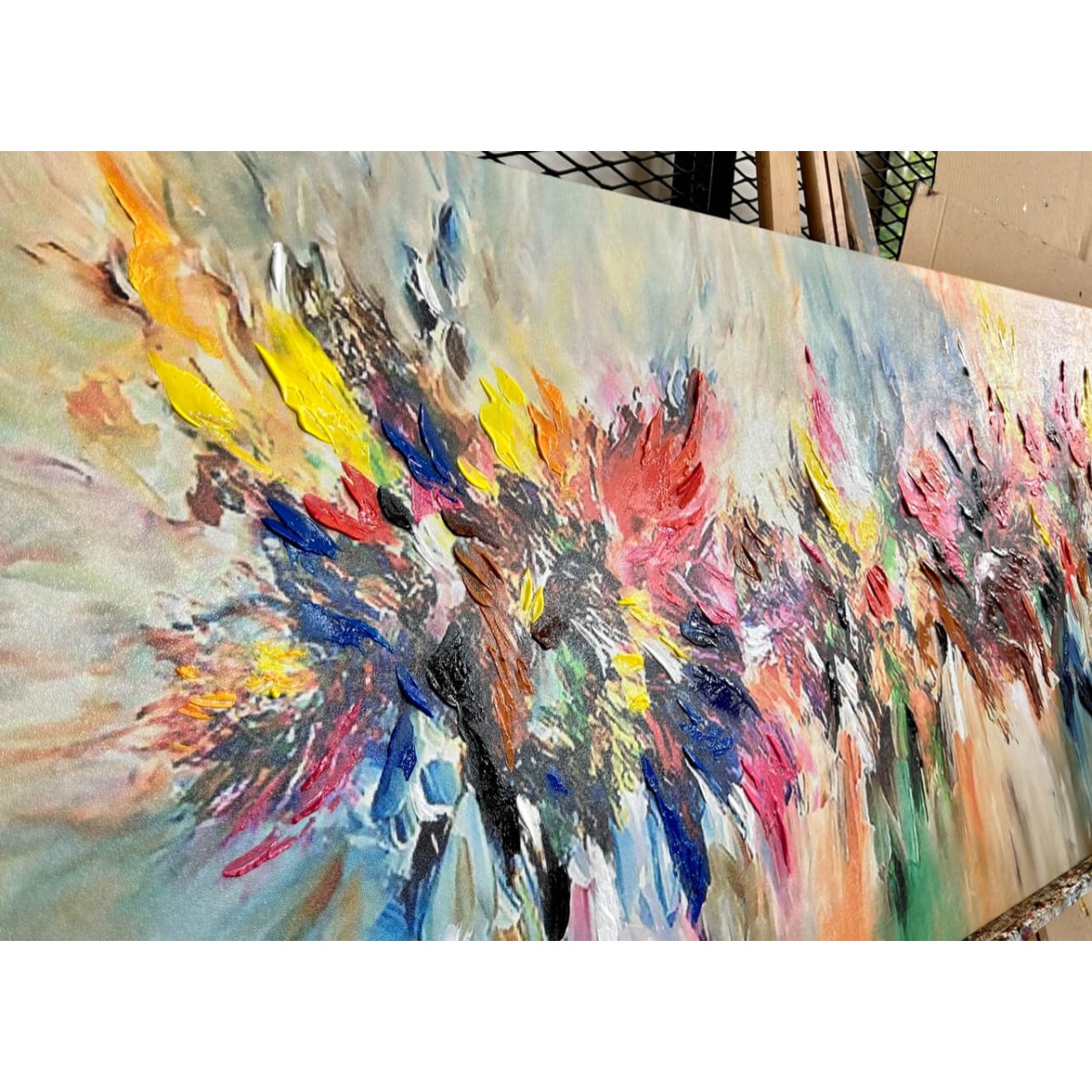 Abstract Color Explosion Textured Partial Oil Painting