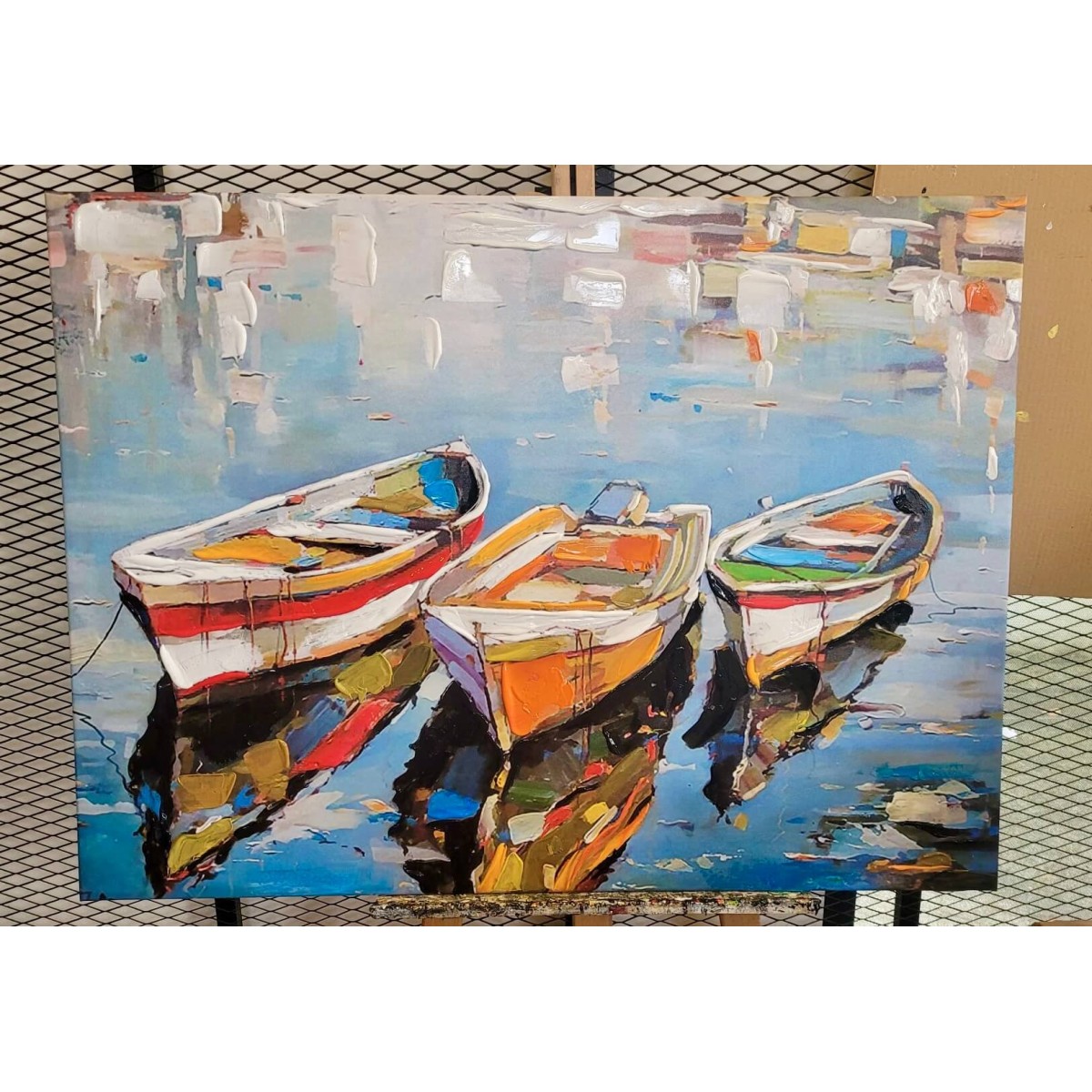Boats Textured Partial Oil Painting