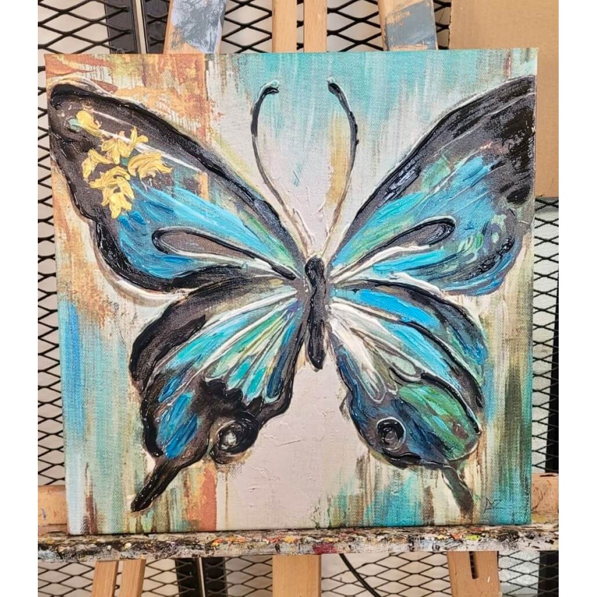 Abstract Blue Butterfly Textured Partial Oil Painting