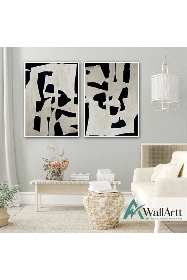 Abstract Black Maze 2 Piece Textured Partial Oil Painting