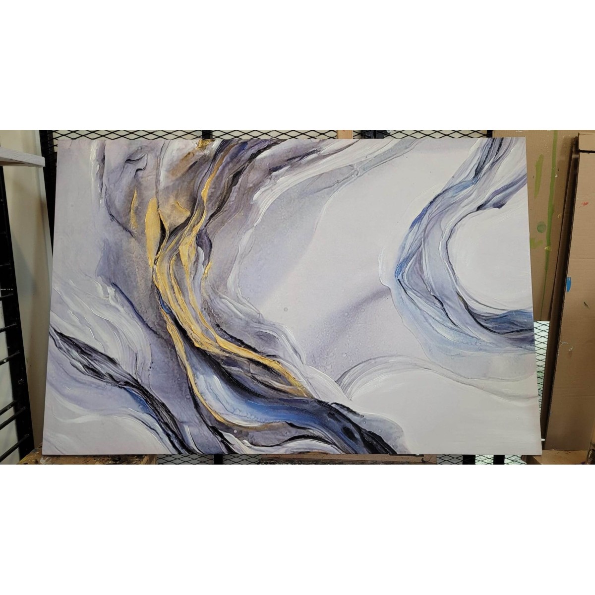 Gold Blue Marble Textured Partial Oil Painting