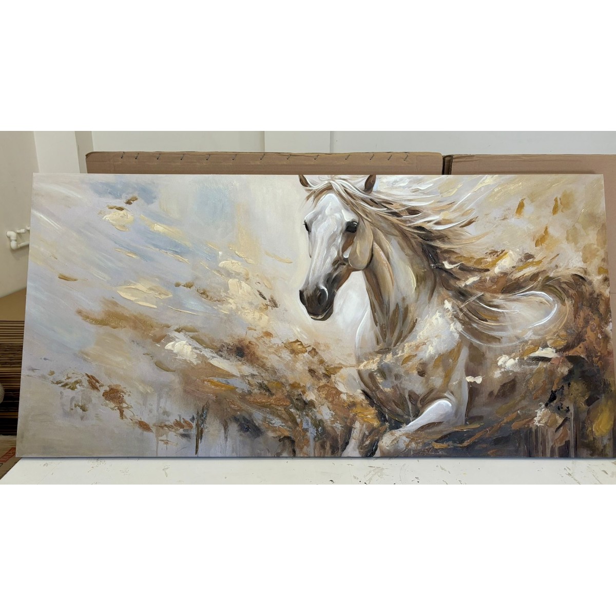 White Horse Textured Partial Oil Painting