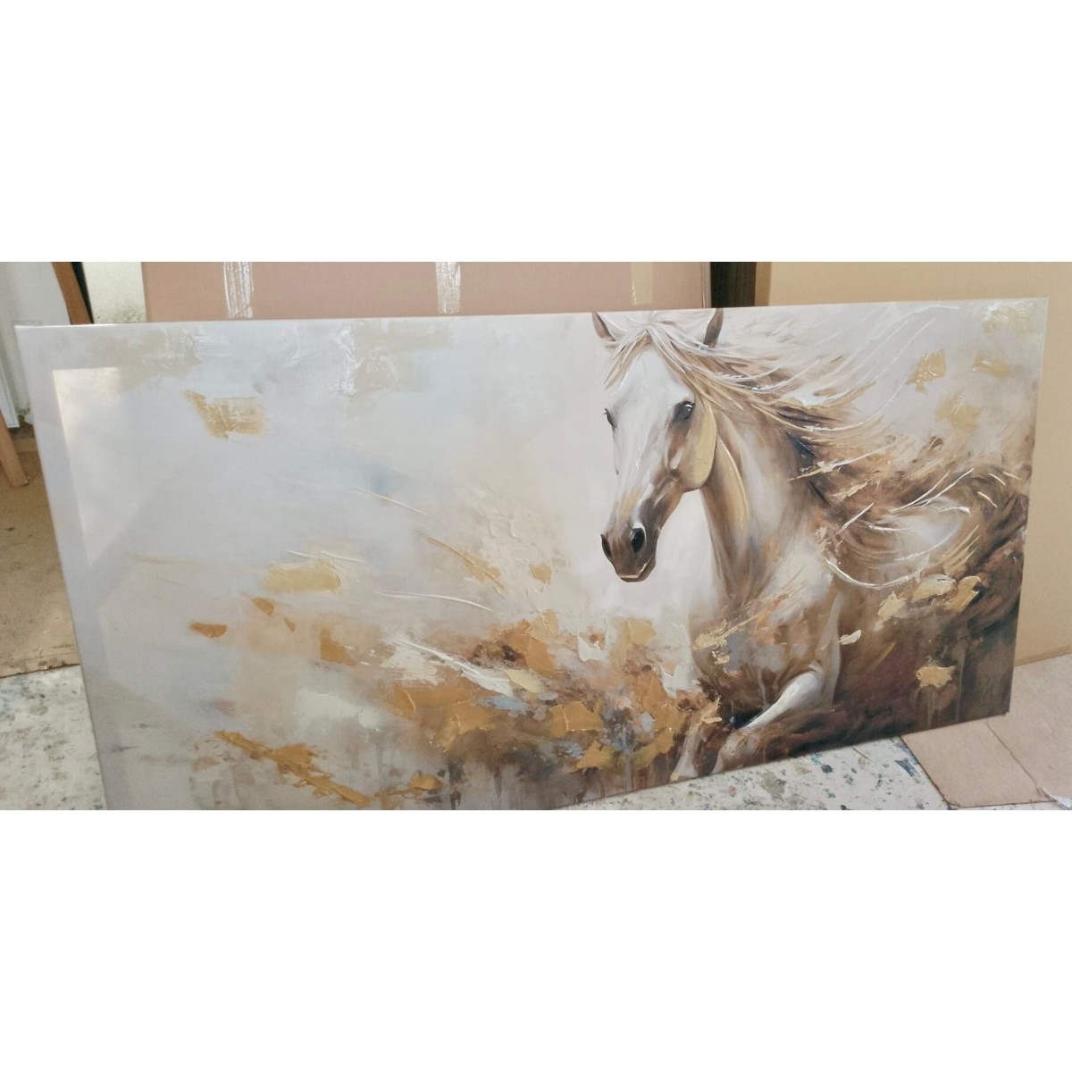 White Horse Textured Partial Oil Painting