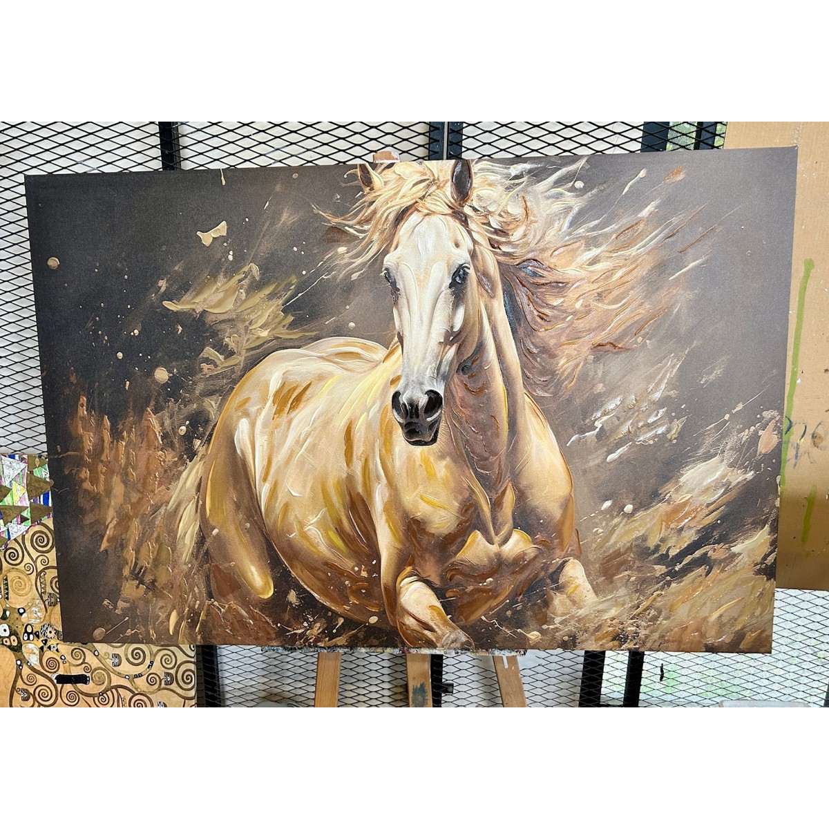 White-maned Horse II Textured Partial Oil Painting