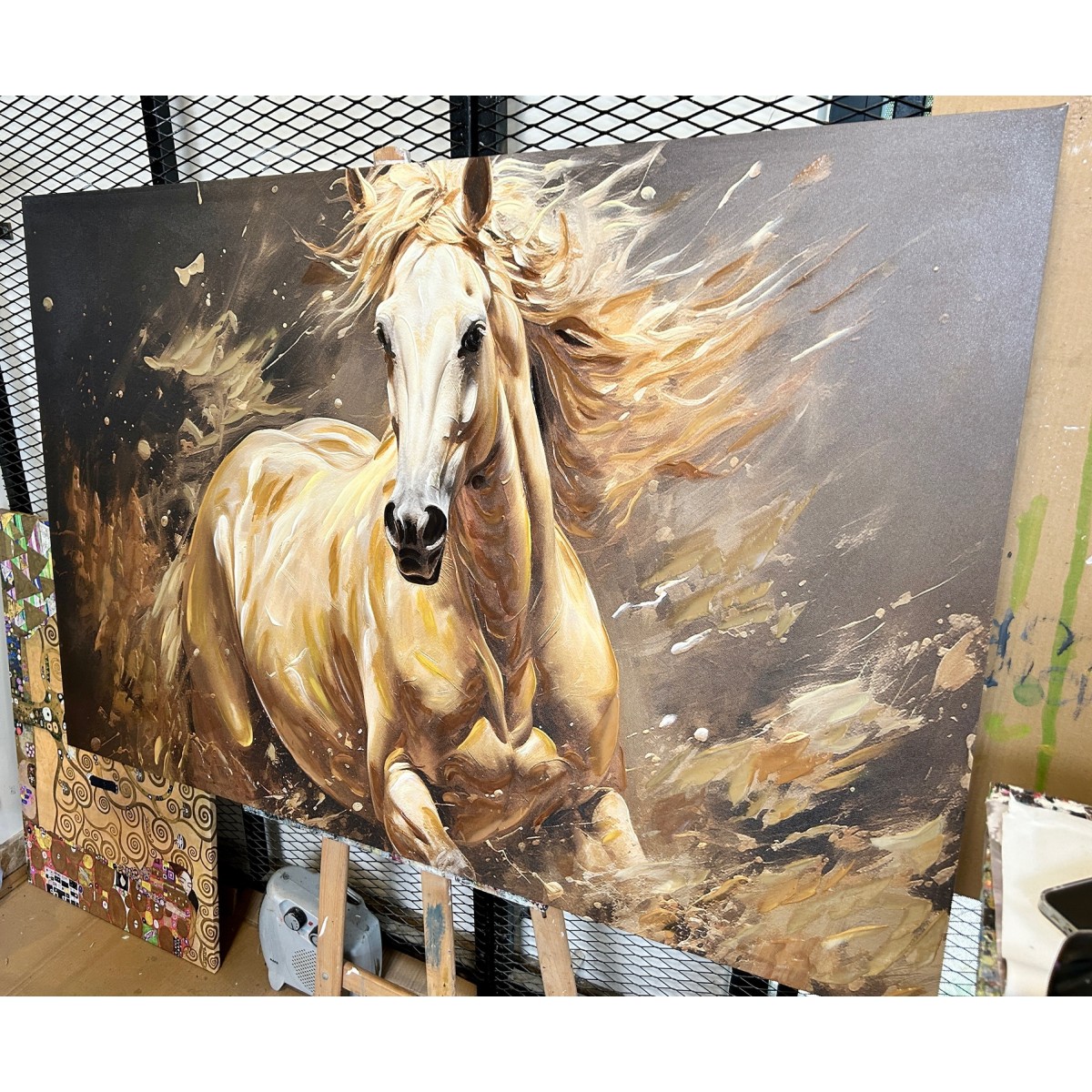 White-maned Horse II Textured Partial Oil Painting