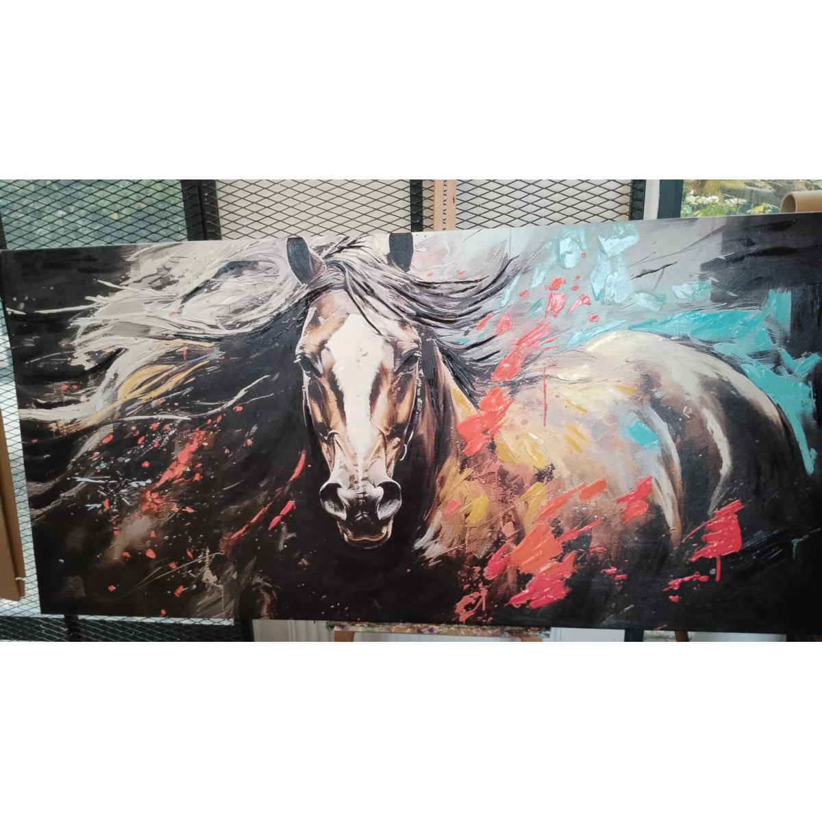 Orange Blue Horse Textured Partial Oil Painting