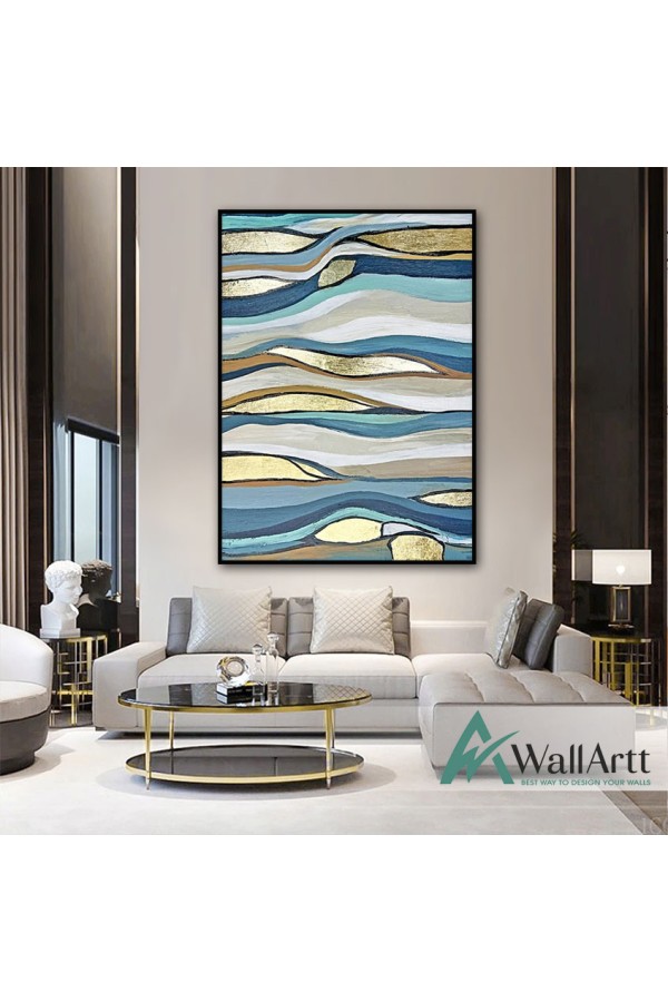 Abstract Gold Lines Textured Partial Oil Painting