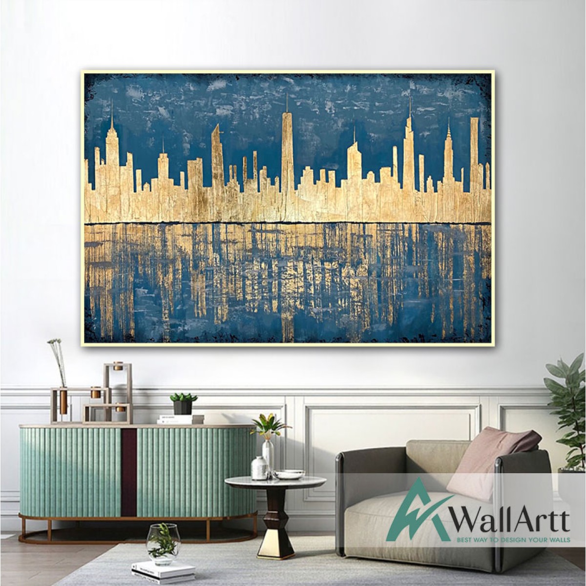 Gold Skyscrapers Textured Partial Oil Painting