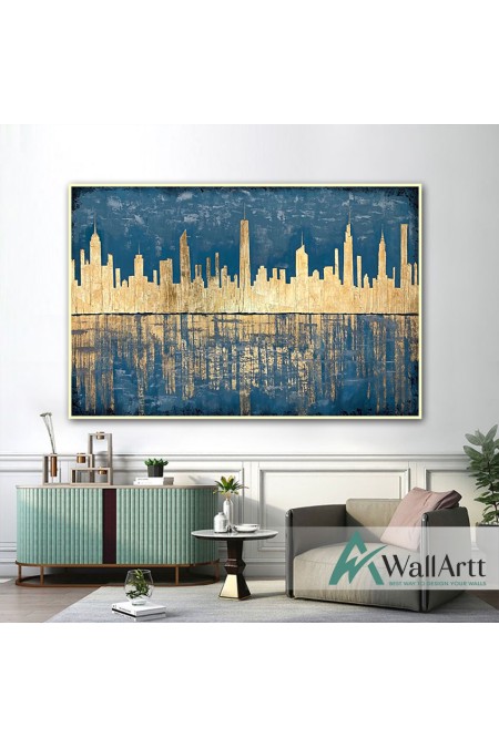 Gold Skyscrapers Textured Partial Oil Painting