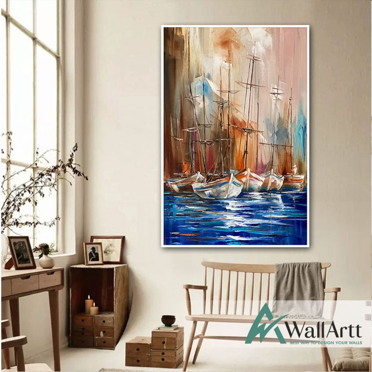 Parked Boats Textured Partial Oil Painting