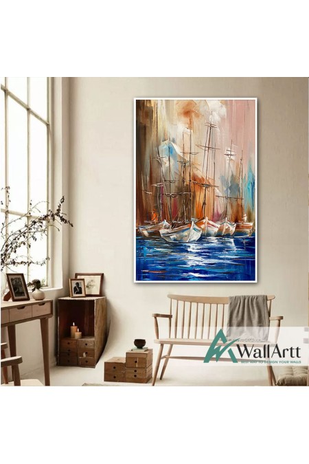 Parked Boats Textured Partial Oil Painting