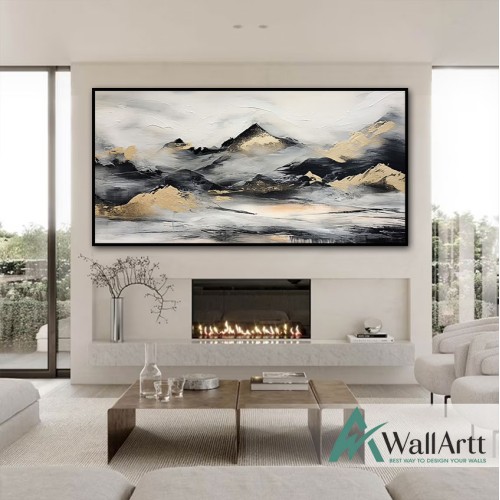 Misty Golden Mountain Textured Partial Oil Painting