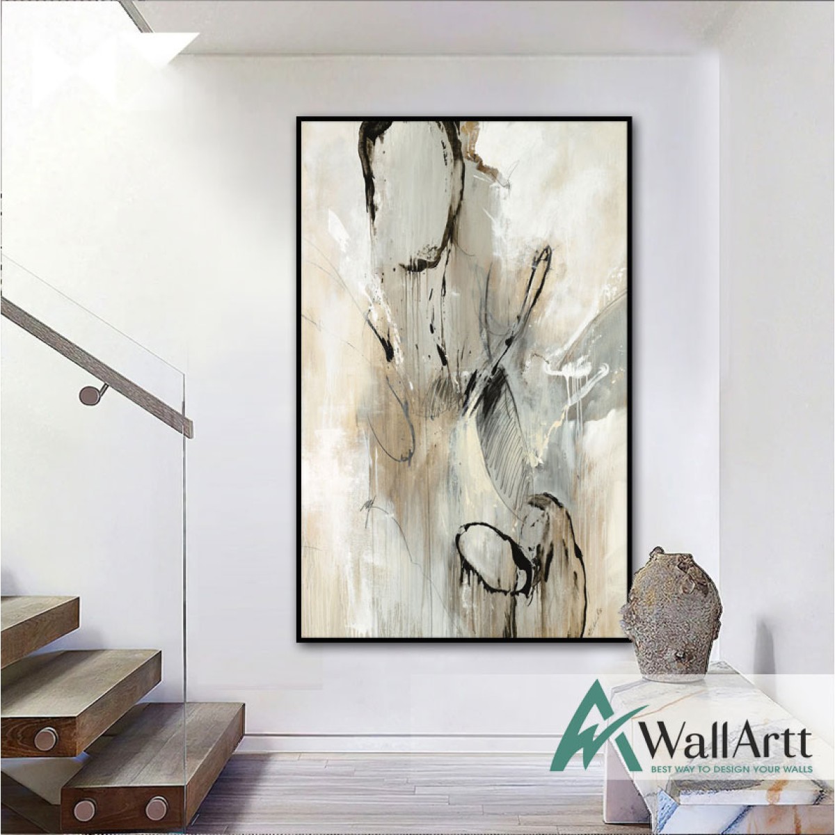 Black n White Abstract Textured Partial Oil Painting