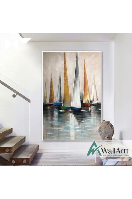 Gold Sailboats II Textured Partial Oil Painting