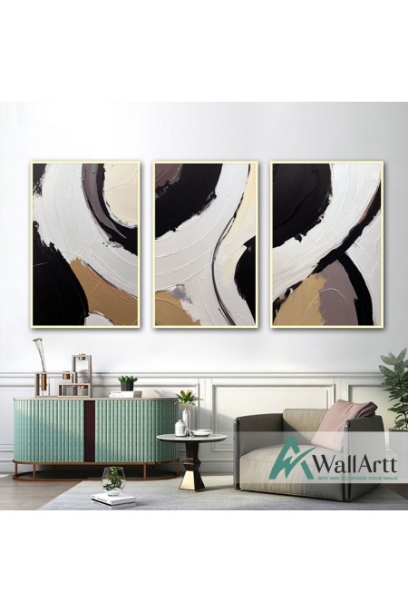 Brown Black Abstract 3 Piece Textured Partial Oil Painting