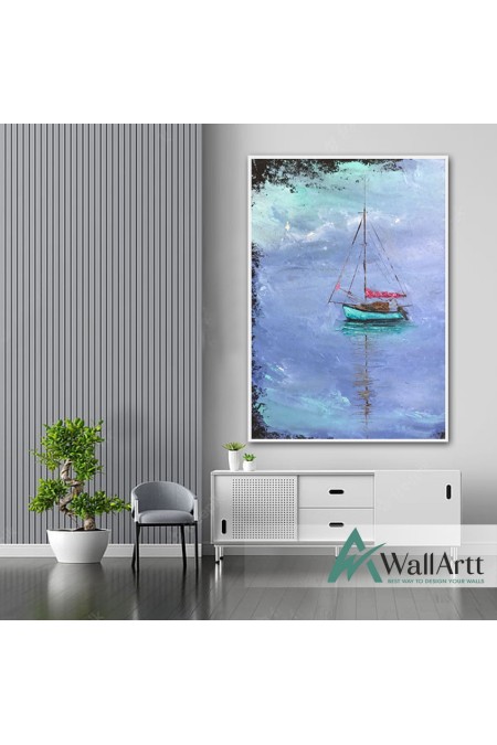 Green Sailboat Textured Partial Oil Painting