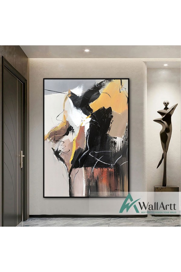 Abstract Brown Black III Textured Partial Oil Painting