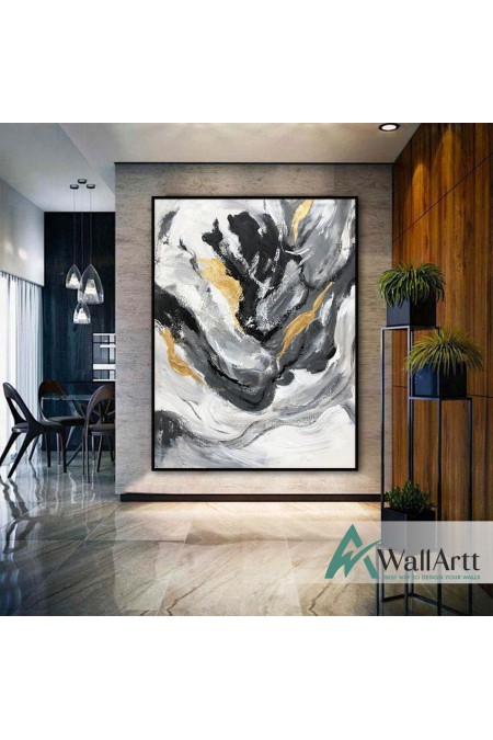 Abstract Black Gold Swirls II Textured Partial Oil Painting