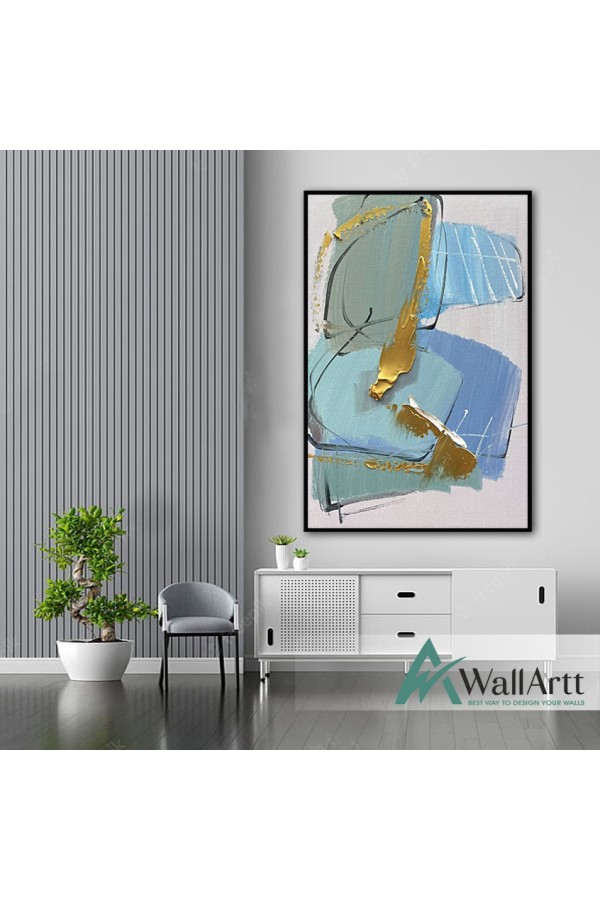 Gold Blue II Abstract Textured Partial Oil Painting
