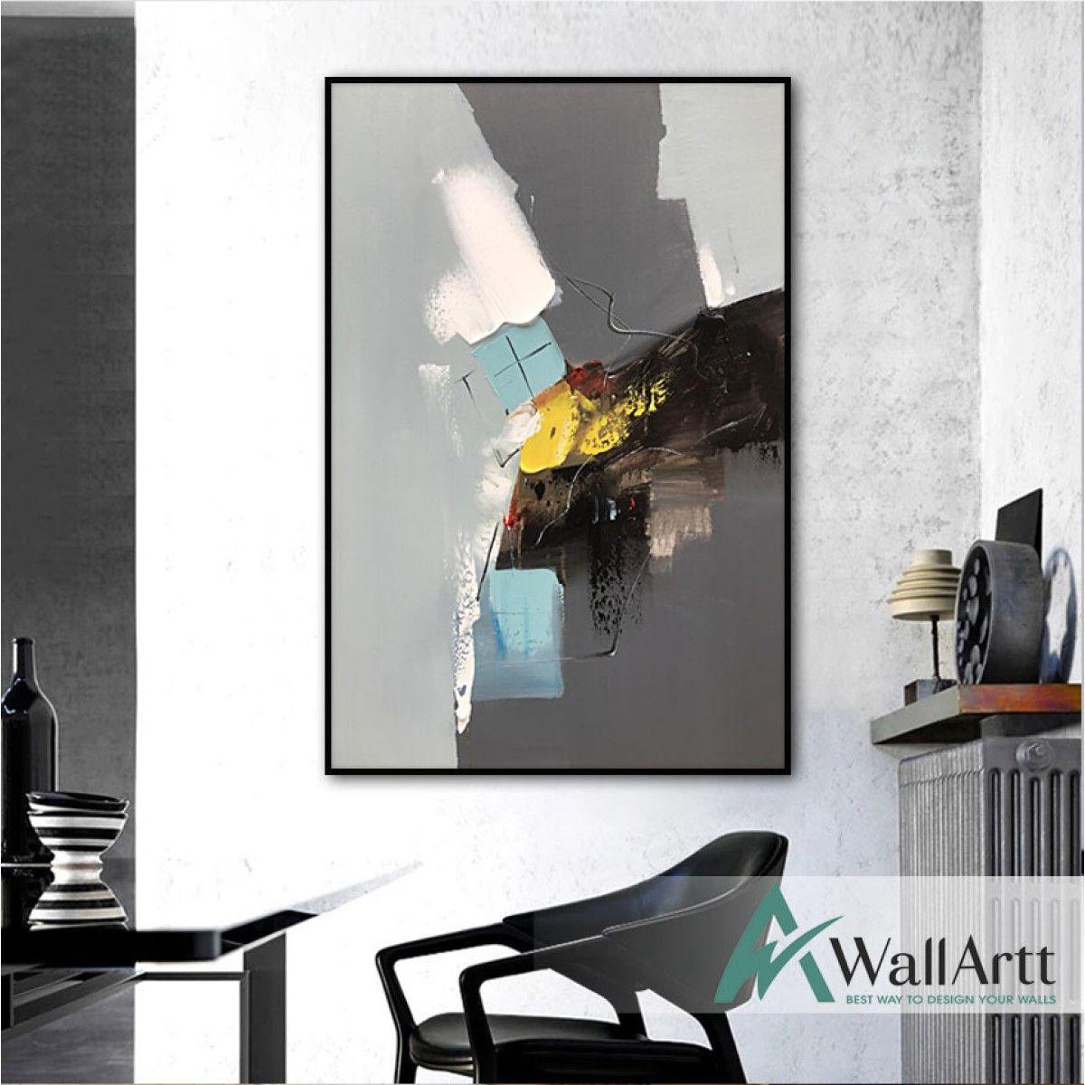 Abstract Grey Blue Textured Partial Oil Painting