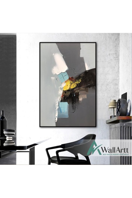 Abstract Grey Blue Textured Partial Oil Painting