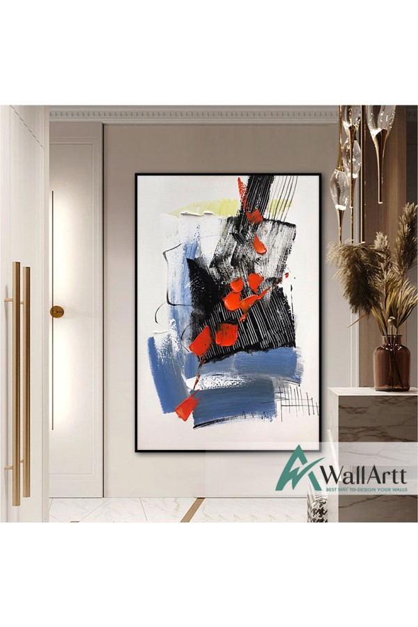 Abstract Red n Blue Textured Partial Oil Painting