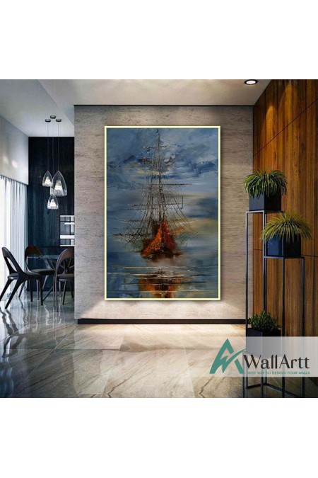 Orange Sailboat II Textured Partial Oil Painting