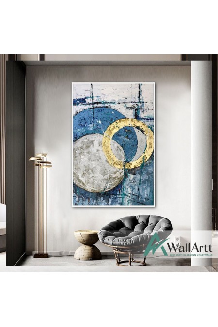 Blue Gold Circles Textured Partial Oil Painting