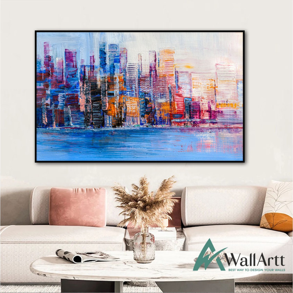 Colorful Skyscrapers Textured Partial Oil Painting