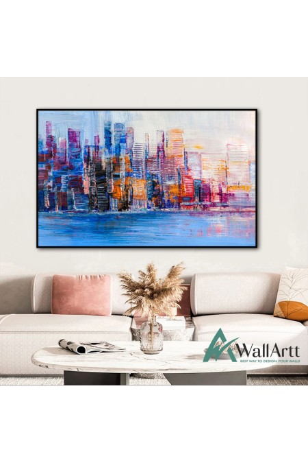 Colorful Skyscrapers Textured Partial Oil Painting