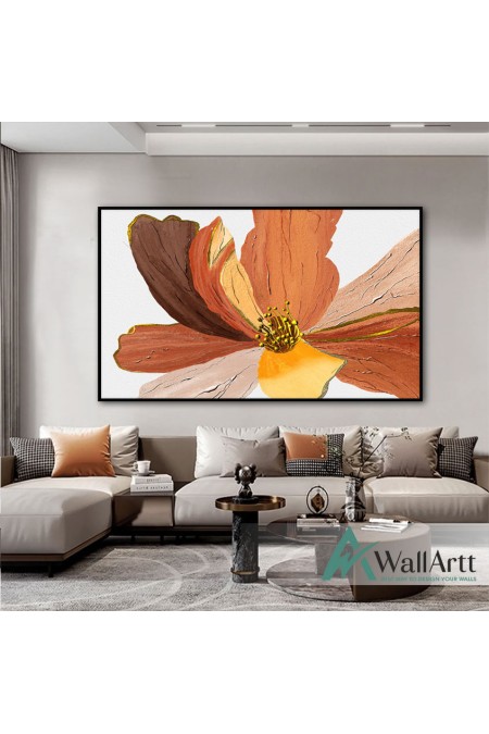 Orange Brown Flower Textured Partial Oil Painting