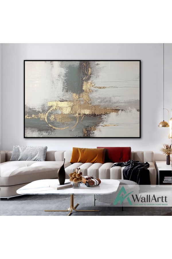 Gold on Grey Abstract Textured Partial Oil Painting