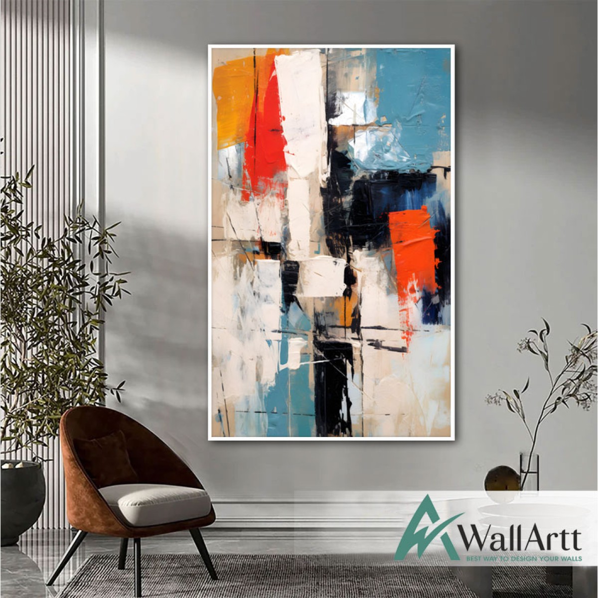 Orange Blue Abstract III Textured Partial Oil Painting