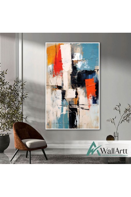 Orange Blue Abstract III Textured Partial Oil Painting