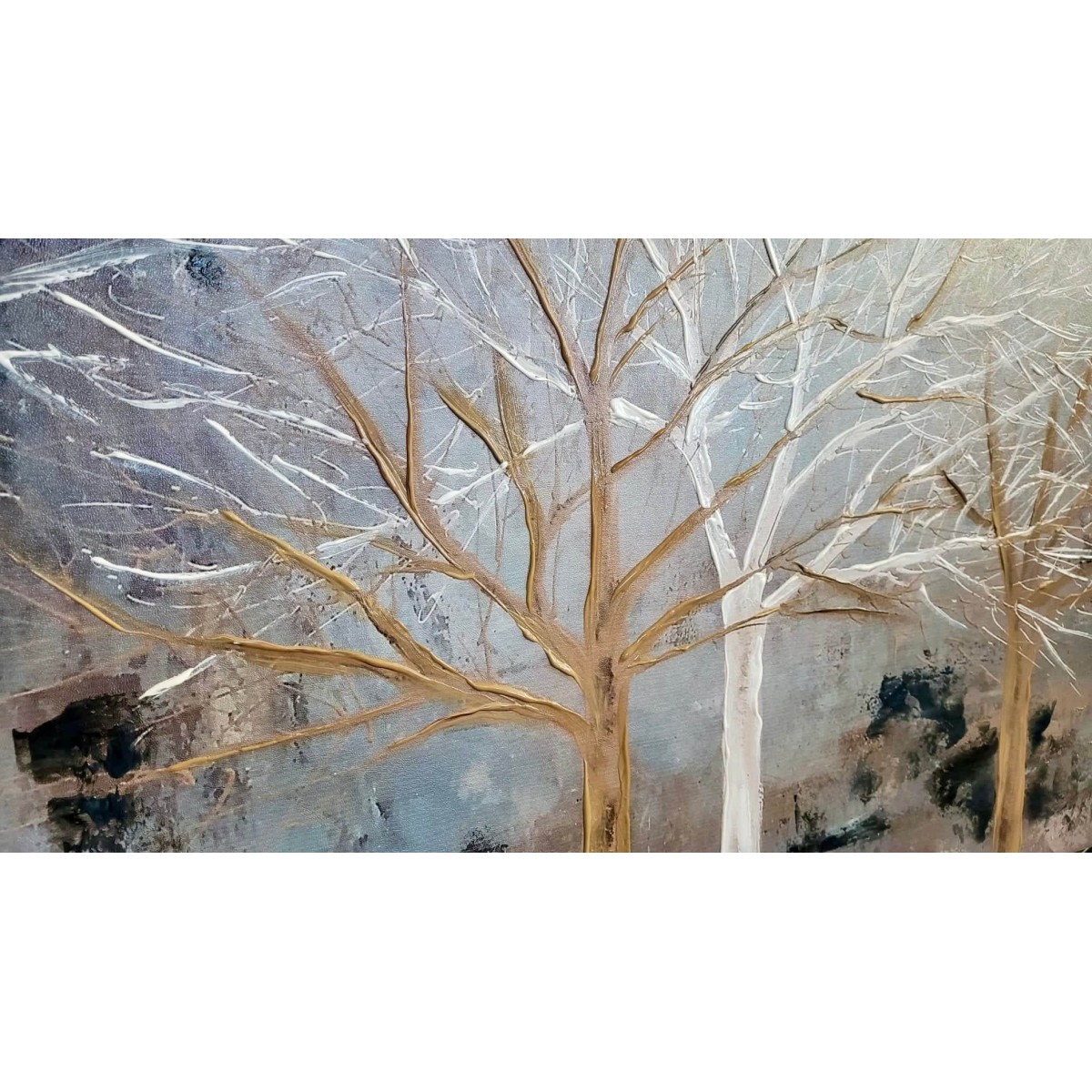 Abstract Pale Trees Textured Partial Oil Painting