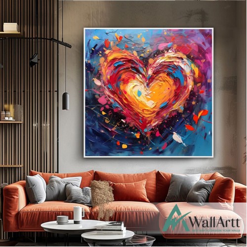 Colorful Heart 3D Heavy Textured Partial Oil Painting - Wall Art
